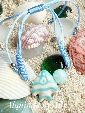 Light Blue quartz and Ceramic Fish Bracelet with Bead Accent